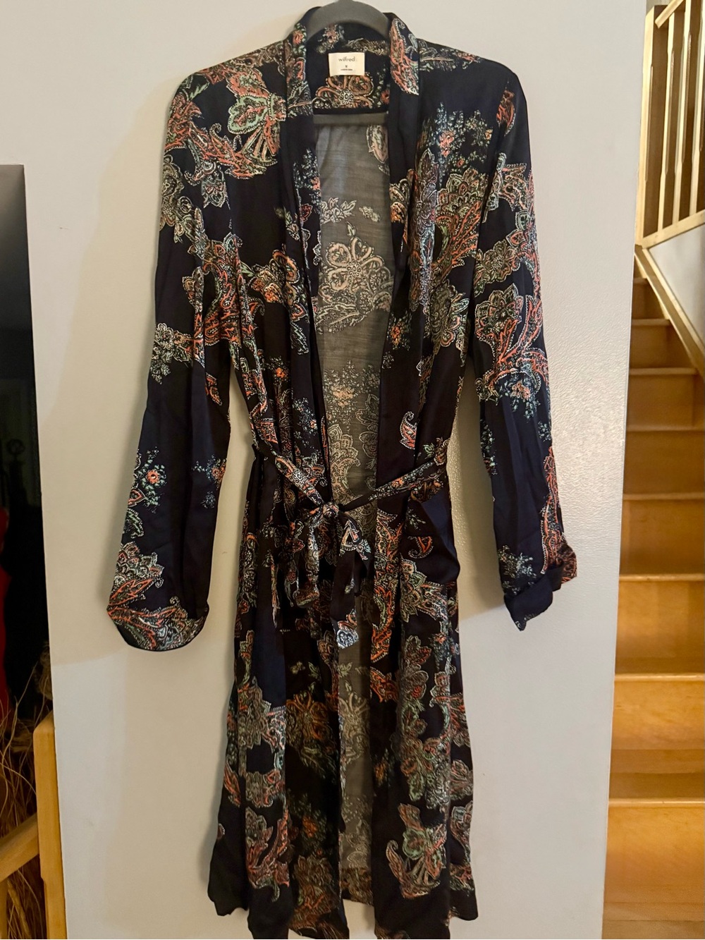 Wilfred Aritzia Pilier Satin Duster Kimono Robe Paisley Size M